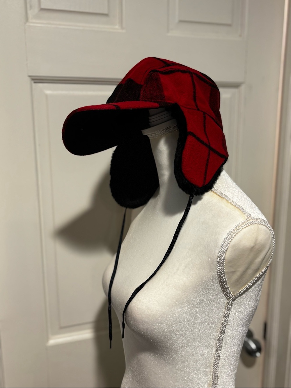 Red Plaid Trapper Hat with Ear Flaps